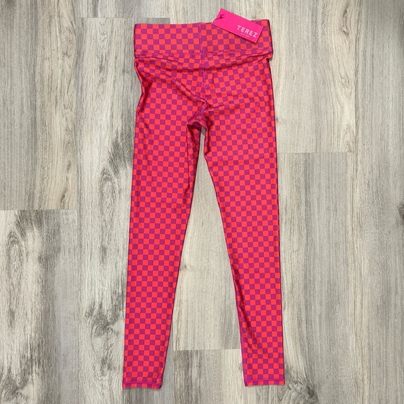 NWT Terez Athletic Leggings Pants Activewear Racing Check Melon Purple Size XS - Picture 7 of 7